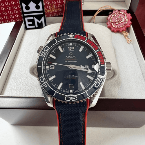 Omega Seamaster Planet Ocean “Co-Axial Master Chronometer” – Blue/Red | Textile Strap