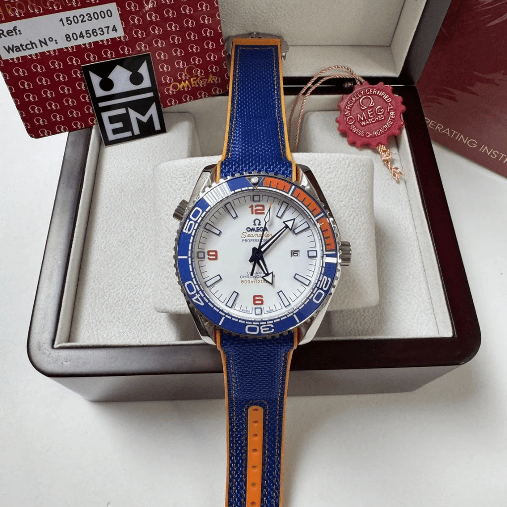 Omega Seamaster Planet Ocean “Co-Axial Chronometer” – Blue/Orange | White Dial