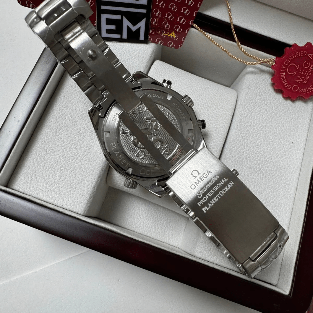 Omega Seamaster Planet Ocean Chronograph – Black & Orange | Stainless Steel Bracelet