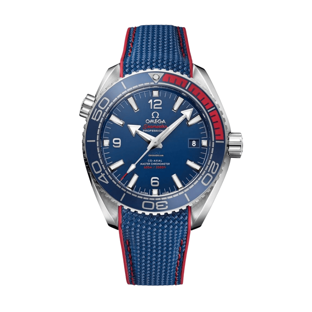Omega Seamaster Planet Ocean “Co-Axial Master Chronometer” – Blue/Red | Textile Strap